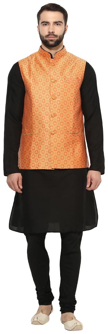 

Kisah Men s Benarasi Cotton Silk Self Design Waistcoat with Kurta and Churidar Set