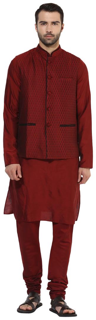 

Kisah Men s Benarasi Cotton Silk Self Design Waistcoat with Kurta and Churidar Set