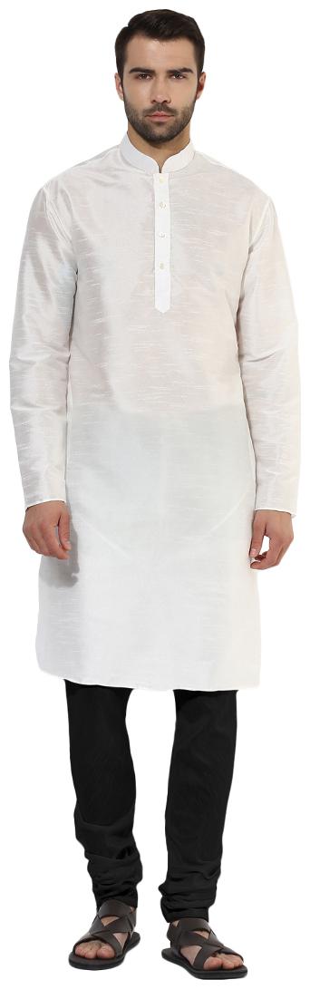 

Kisah men s white dupion silk solid coloured kurta churidar set