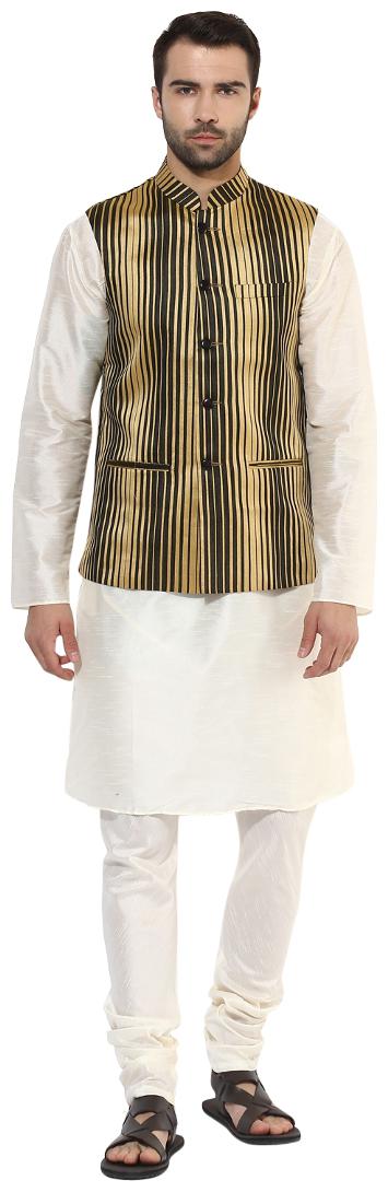 

Kisah Men s Benarasi Cotton Silk Self Design Waistcoat with Kurta and Churidar Set