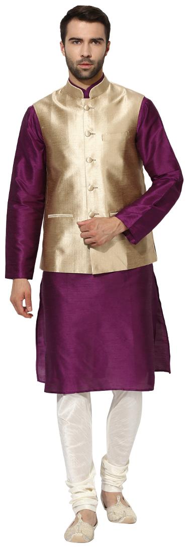

Kisah Men s brocade cotton Silk Woven Waistcoat with Kurta and Churidar Set