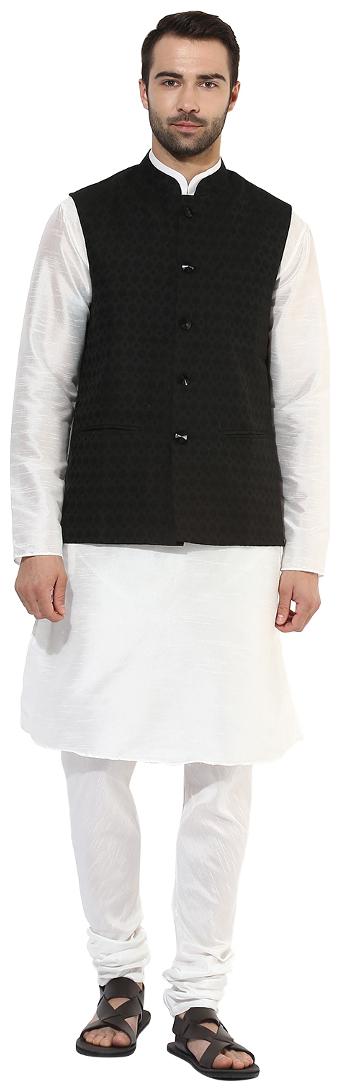 

Kisah Men s Benarasi Cotton Silk Self Design Waistcoat with Kurta and Churidar Set