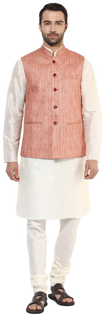 

Kisah Men s Benarasi Cotton Silk Self Design Waistcoat with Kurta and Churidar Set