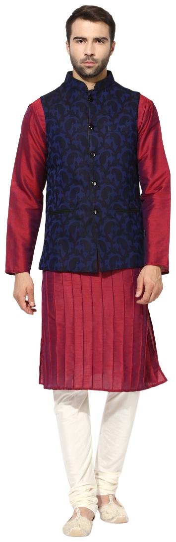 

Kisah Men s Benarasi Jaquard Cotton Silk Self Design Waistcoat with Kurta and Churidar Set