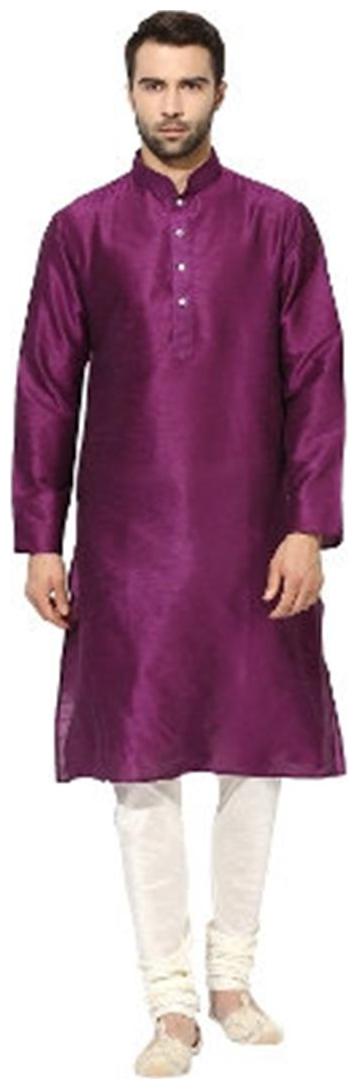 

Kisah Men s Purple Dupion Silk Solid Kurta Churidar Set
