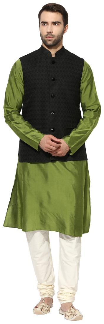 

Kisah Men s Benarasi Cotton Silk Self Design Waistcoat with Kurta and Churidar Set