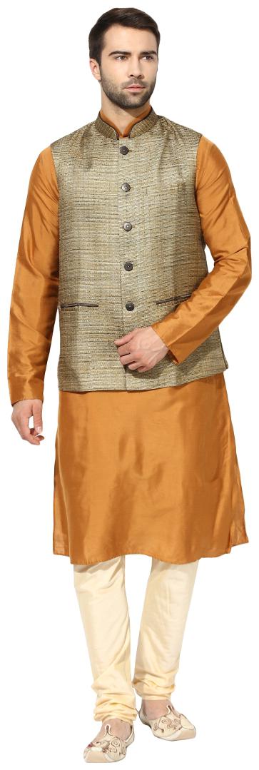 

Kisah Men s Benarasi Cotton Silk Self Design Waistcoat with Kurta and Churidar Set