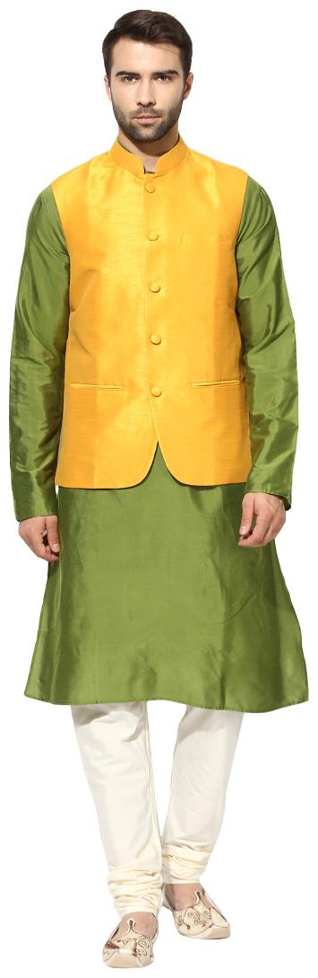 

Kisah Men s Benarasi Cotton Silk Self Design Waistcoat with Kurta and Churidar Set