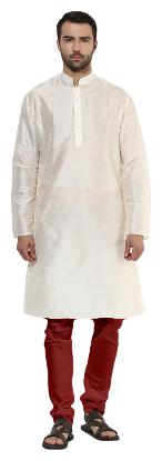 

Kisah men s ivory dupion silk solid coloured kurta churidar set