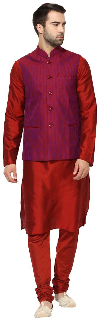 

Kisah Men s Benarasi Cotton Silk Self Design Waistcoat with Kurta and Churidar Set