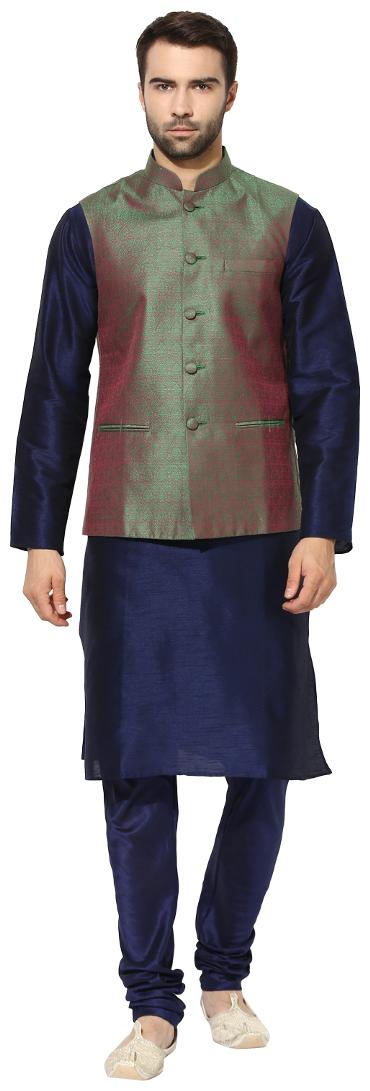 

Kisah Men s Benarasi Jaquard Cotton Silk Self Design Waistcoat with Kurta and Churidar Set