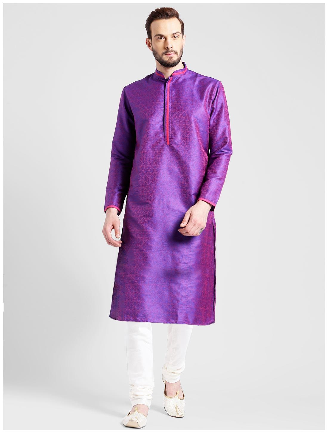 

Kisah Men s Navy Benarasi Jaquard Cotton Silk Self Design Kurta