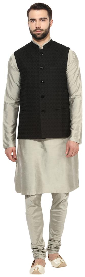 

Kisah Men s Benarasi Cotton Silk Self Design Waistcoat with Kurta and Churidar Set