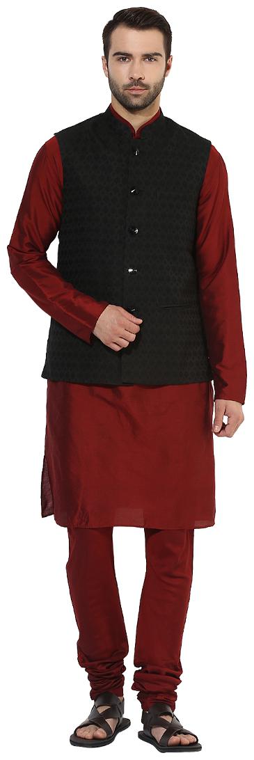 

Kisah Men s Benarasi Cotton Silk Self Design Waistcoat with Kurta and Churidar Set