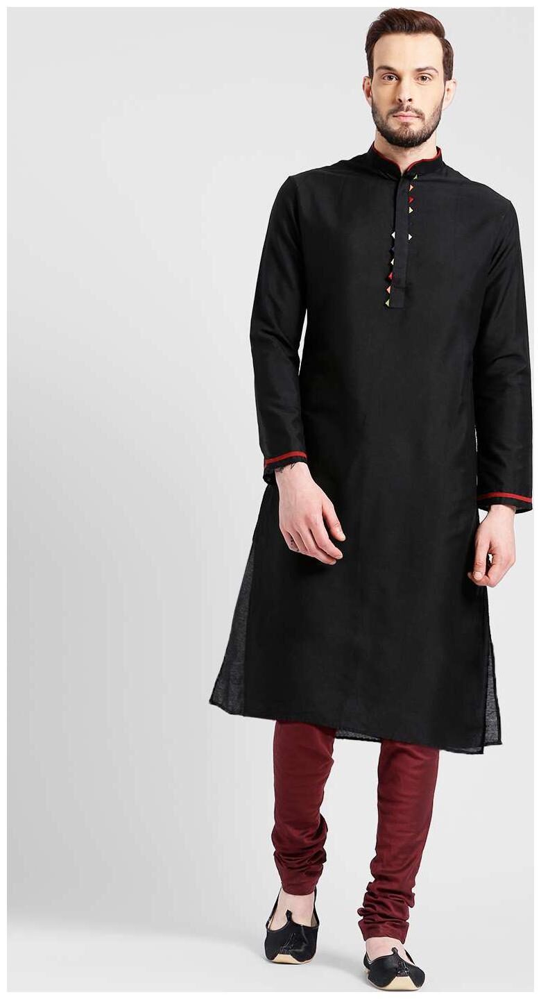 

Kisah Men s Charcoal Benarasi Cotton Silk Solid Coloured Kurta Churidar Set