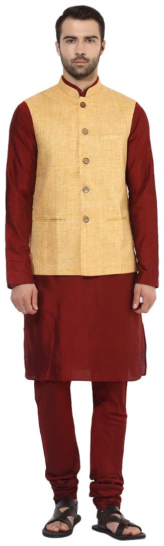

Kisah Men s Benarasi Cotton Silk Woven Waistcoat with Kurta and Churidar Set