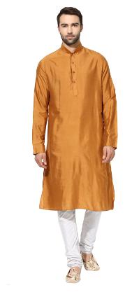 

Kisah men s rust benarasi cotton silk solid coloured kurta churidar set