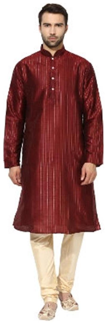 

Kisah Men s Maroon Dupion Silk Self Design Kurta
