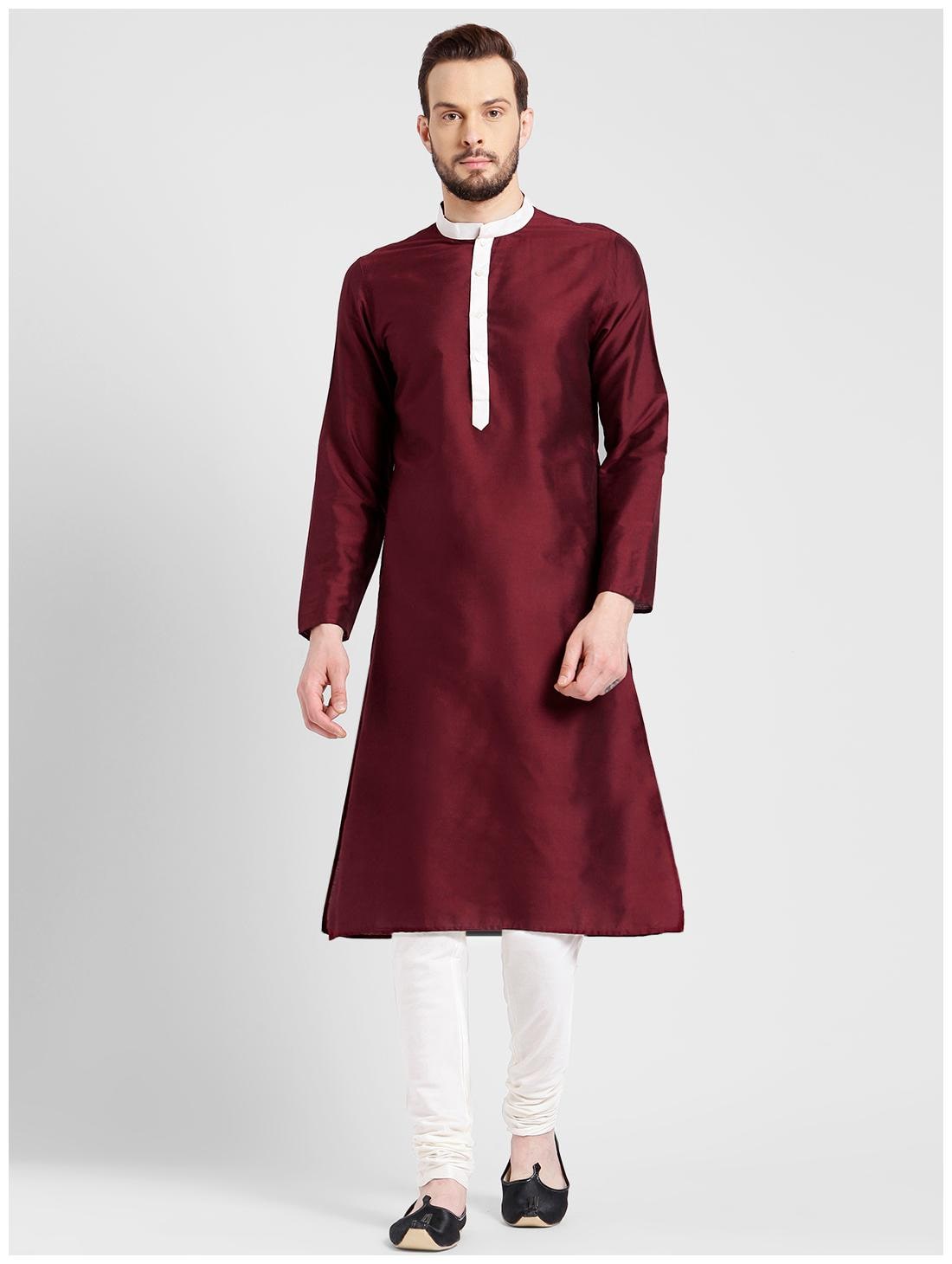 

Kisah Men s Maroon Benarasi Cotton Silk Solid Coloured Kurta
