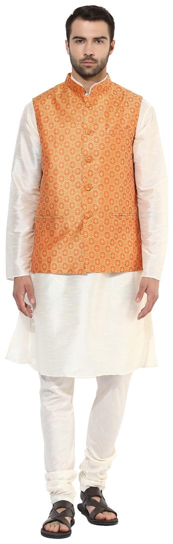 

Kisah Men s Benarasi Cotton Silk Self Design Waistcoat with Kurta and Churidar Set