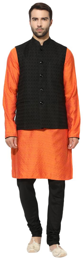 

Kisah Men s Benarasi Cotton Silk Self Design Waistcoat with Kurta and Churidar Set