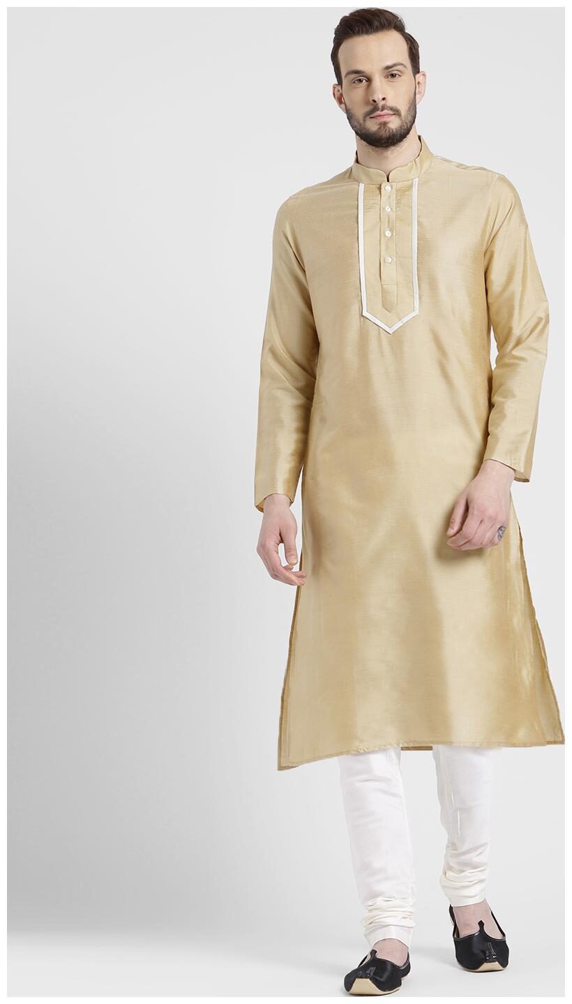 

Kisah Men s Biscotti Beige Benarasi Cotton Silk Yoke Design Kurta Churidar Set