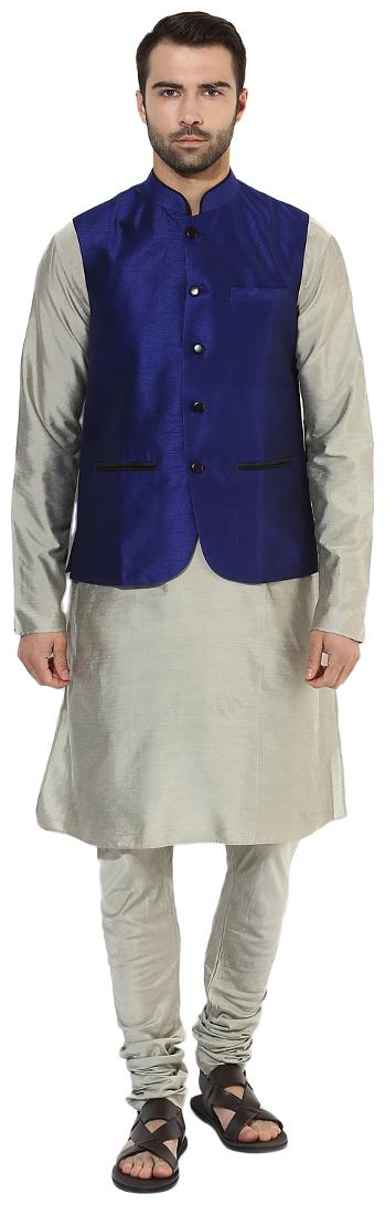 

Kisah Men s Benarasi Cotton Silk Self Design Waistcoat with Kurta and Churidar Set
