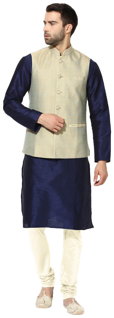 

Kisah Men s Benarasi Cotton Silk Pista Green Waistcoat with Kurta and Churidar Set