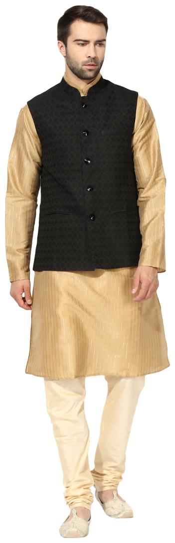 

Kisah Men s Benarasi Cotton Silk Self Design Waistcoat with Kurta and Churidar Set