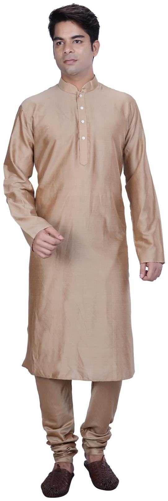 

Kisah Men s Brown Solid Long Cotton Silk Kurta Churidar Set