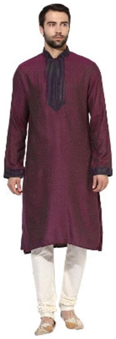

Kisah Men s Plum Dupion Silk Embroidered Kurta Churidar Set