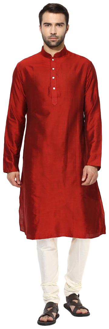 

Kisah Men s Scarlet Benarasi Cotton Silk Solid Coloured Kurta Churidar Set