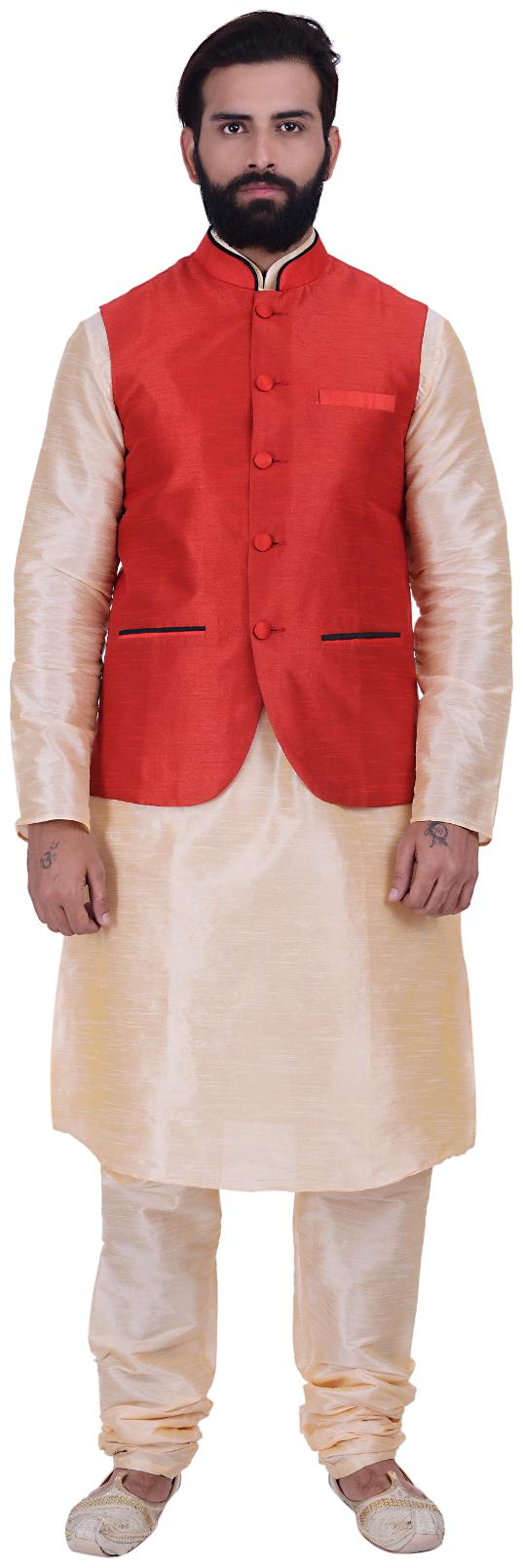 

Kisah Men s Benarasi Cotton Silk Self Design Waistcoat with Kurta and Churidar Set