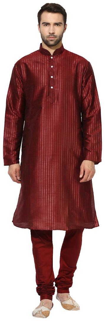 

Kisah Men s Maroon Dupion Silk Self Design Kurta Churidar Set