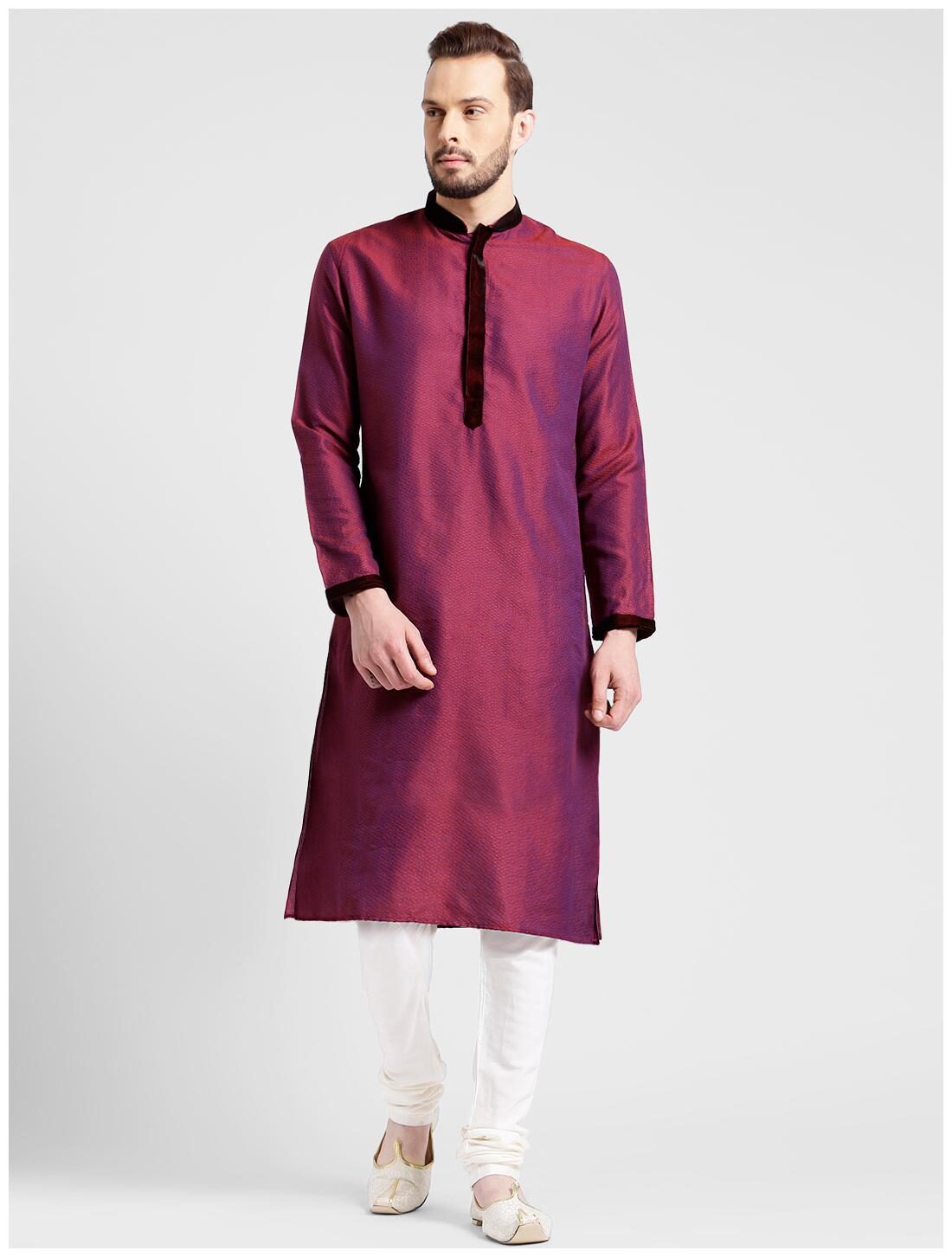 

Kisah Men s Magenta Benarasi Jaquard Cotton Silk Yoke Design Kurta