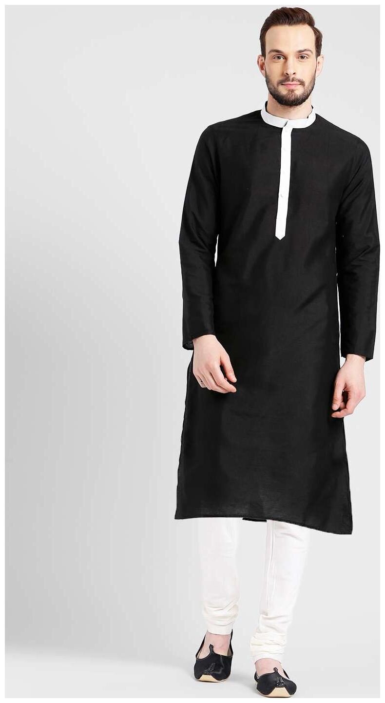

Kisah Men s Charcoal Benarasi Cotton Silk Solid Coloured Kurta Churidar Set