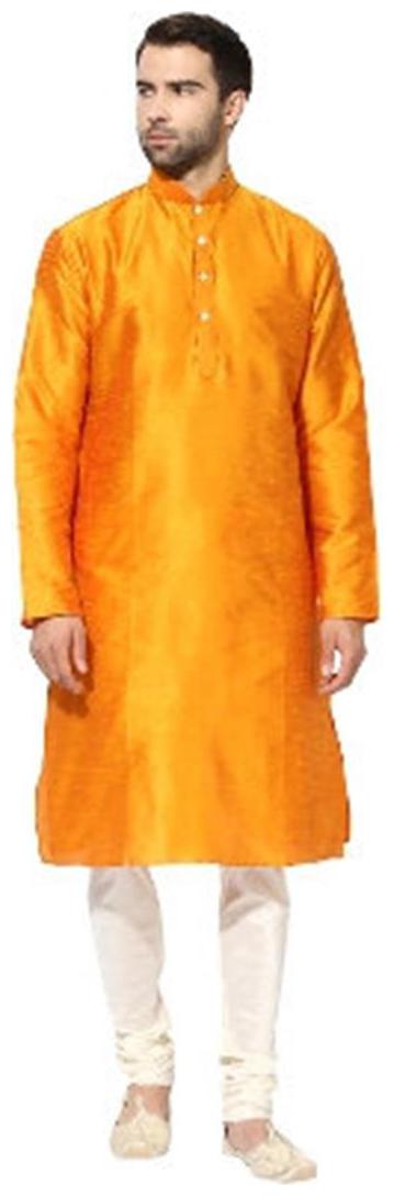 

Kisah Men s Kesaria Yellow Dupion Silk Solid Kurta