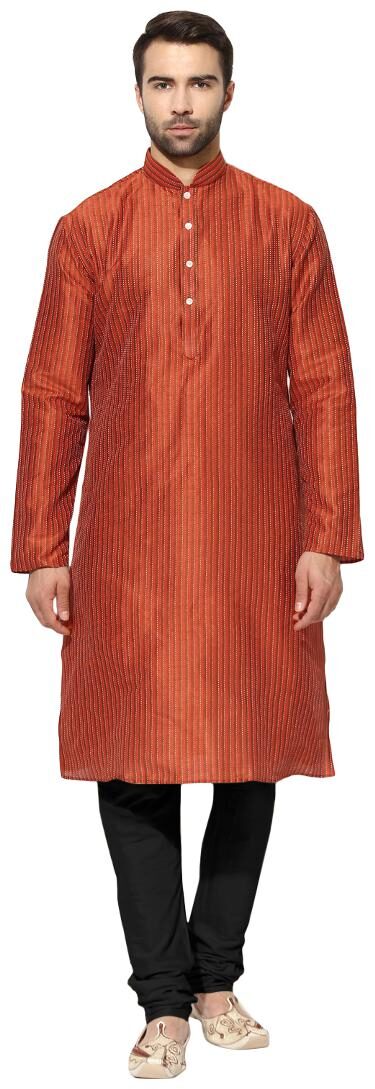 

Kisah men s rusting orange dupion silk kantha kurta churidar set