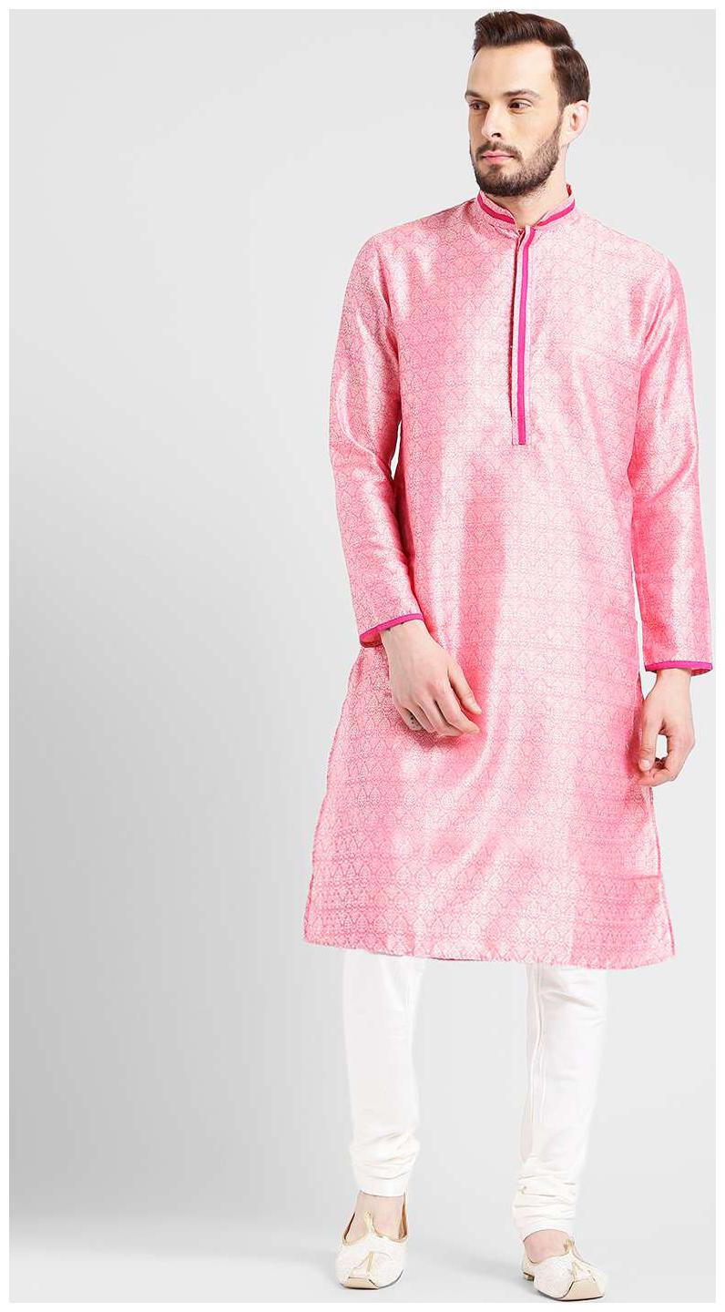 

Kisah Men s Pink Benarasi Jaquard Cotton Silk Self Design Kurta Churidar Set