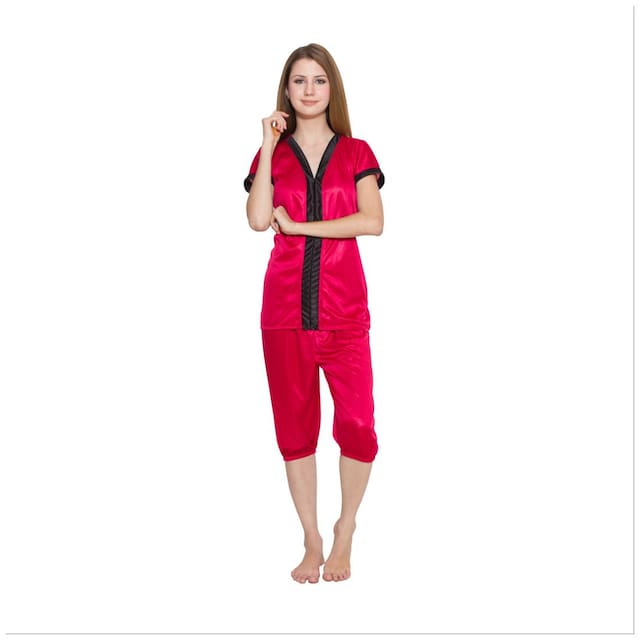 Kismat Fashion Red Top & Red Capri Set