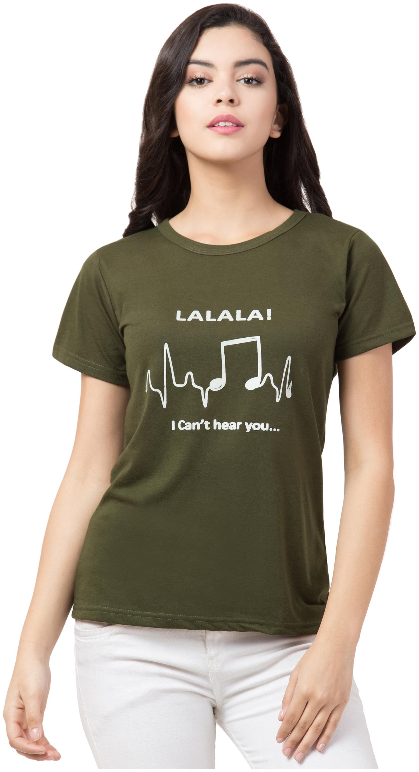 

KISSERO Cotton Printed Olive Color T-Shirt for Women