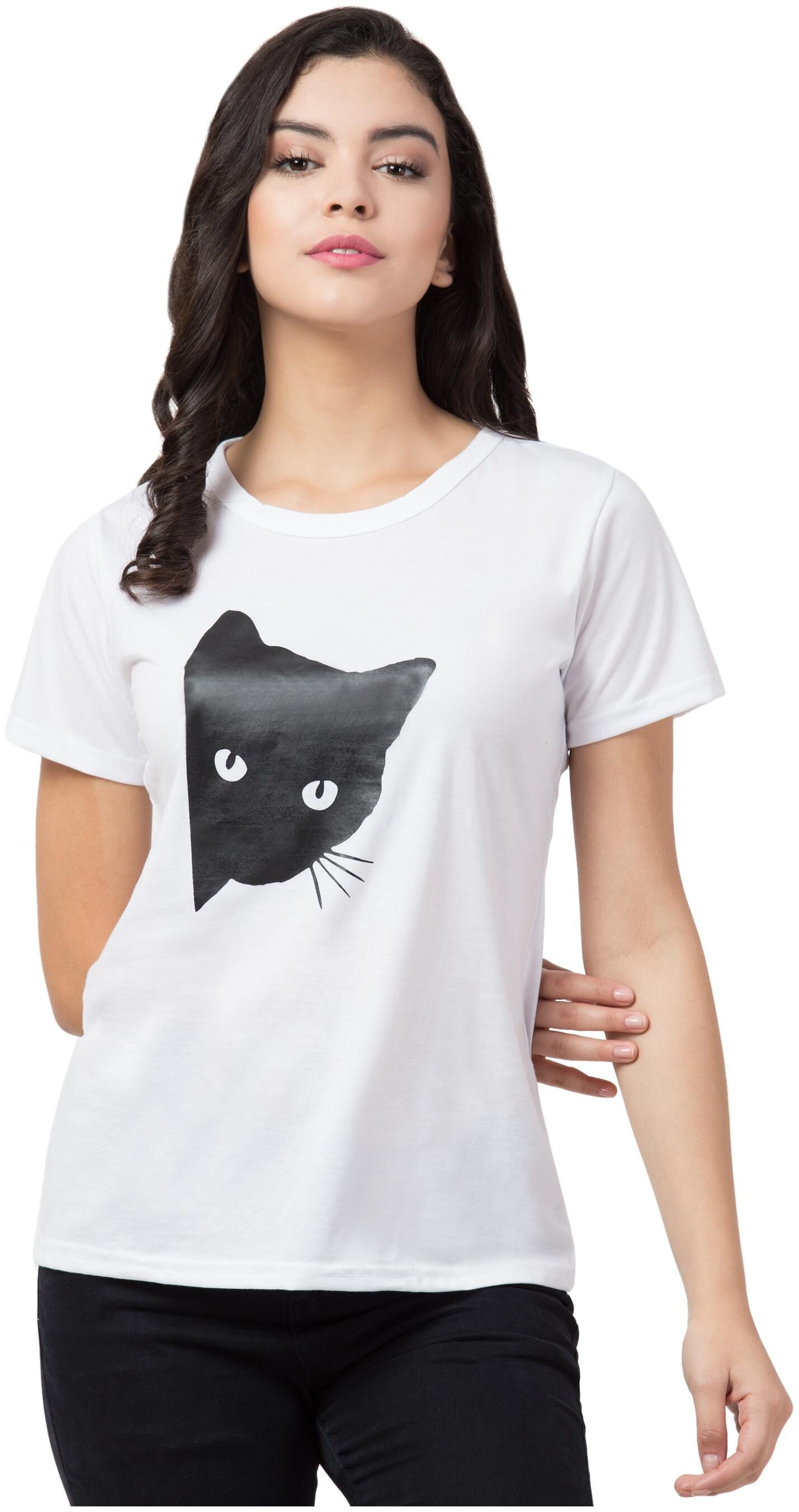 

KISSERO Women White Regular fit Round neck Cotton T shirt