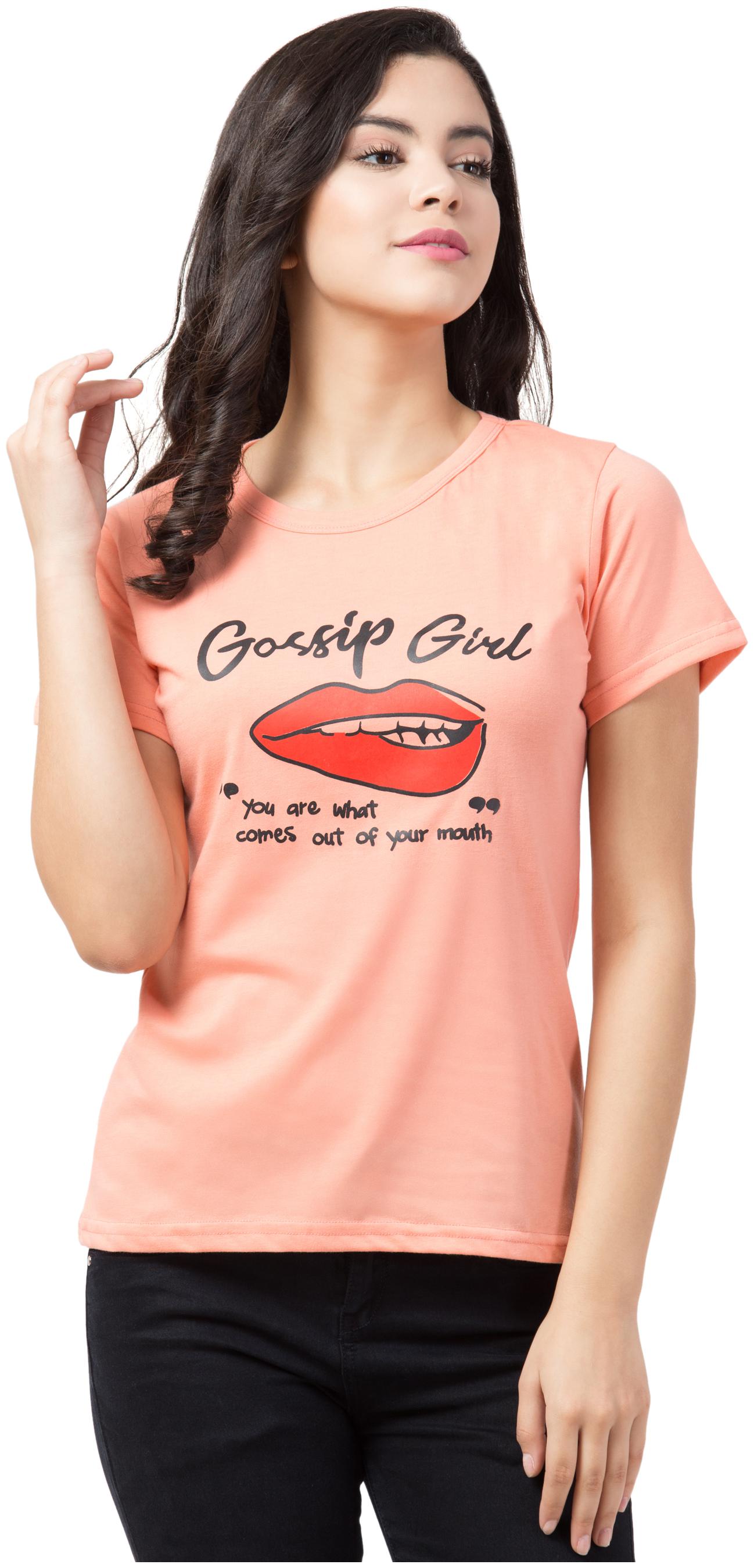 

KISSERO Women Orange Regular fit Round neck Cotton T shirt