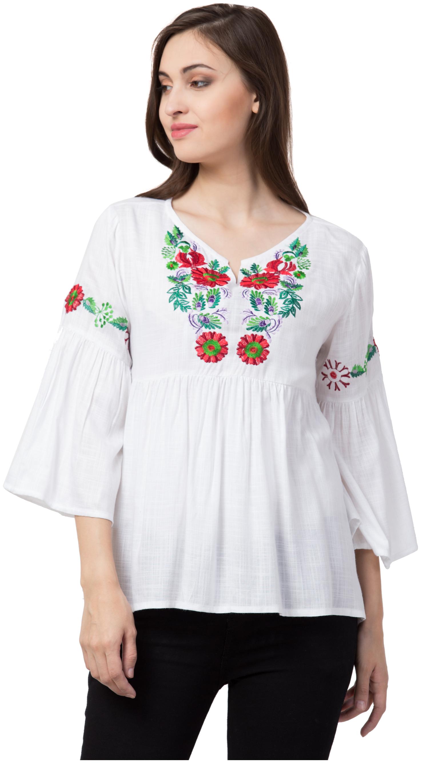 

KISSERO Women Embroidered Regular top - White