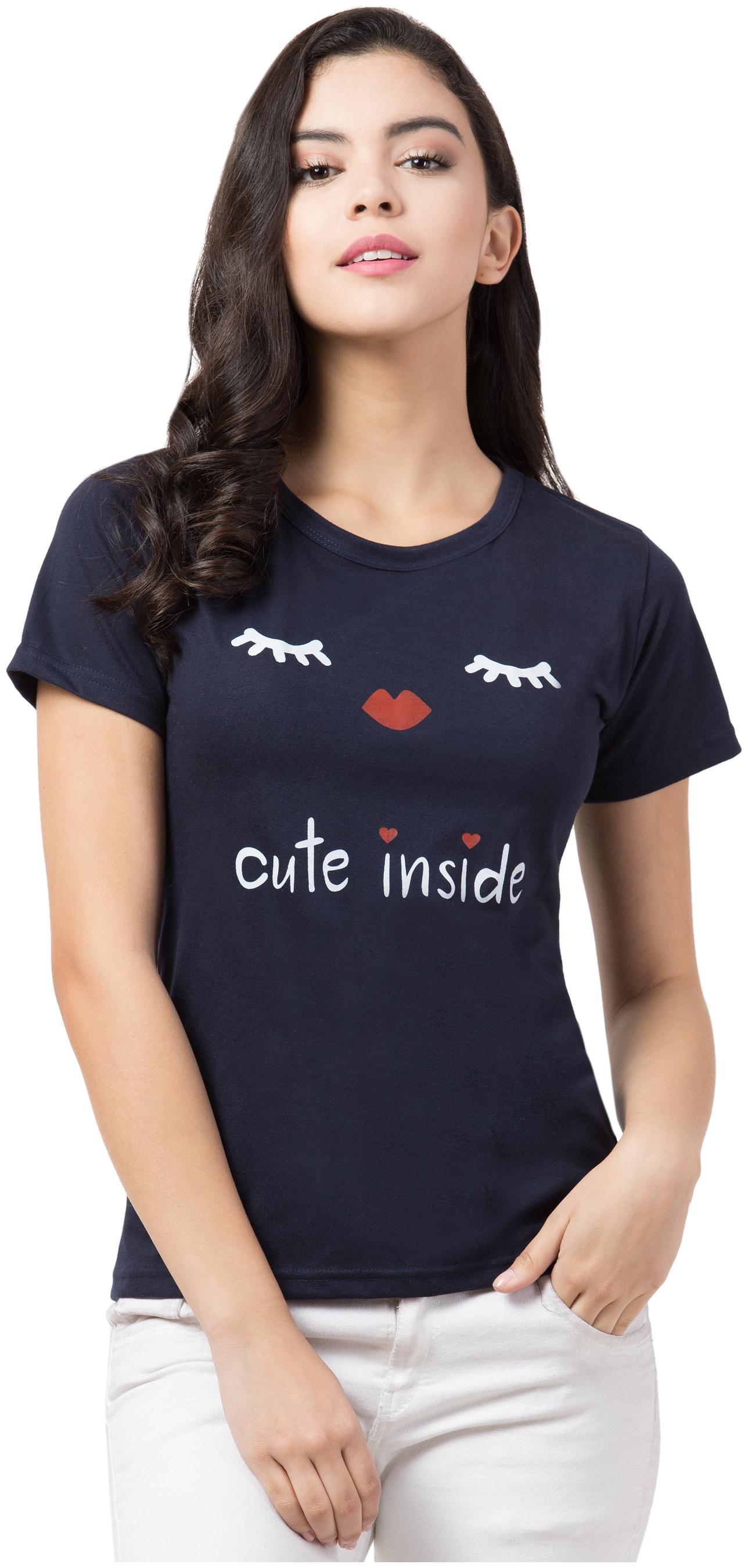 

KISSERO Women Blue Regular fit Round neck Cotton T shirt