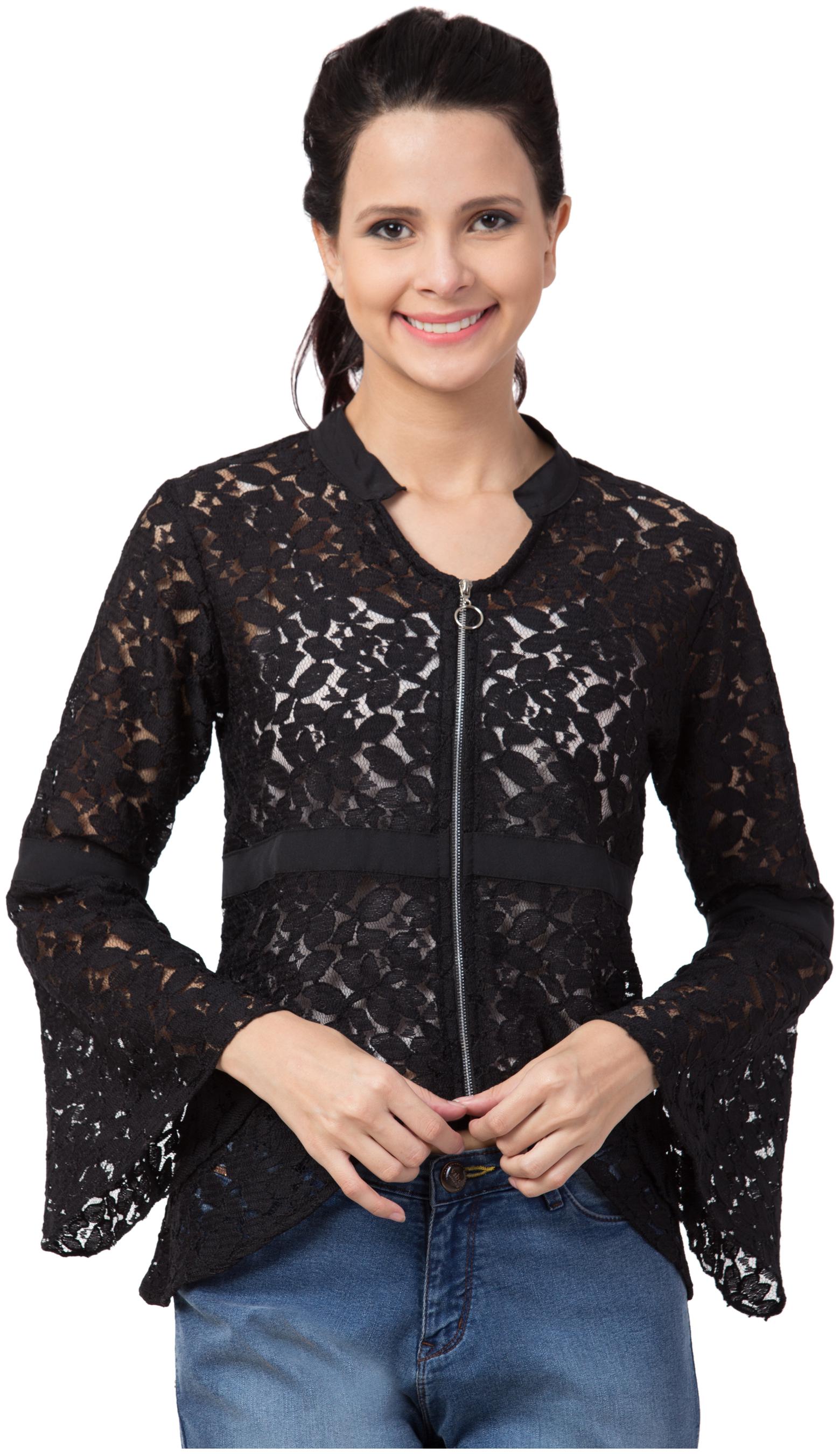 

KISSERO Women Self design Regular top - Black