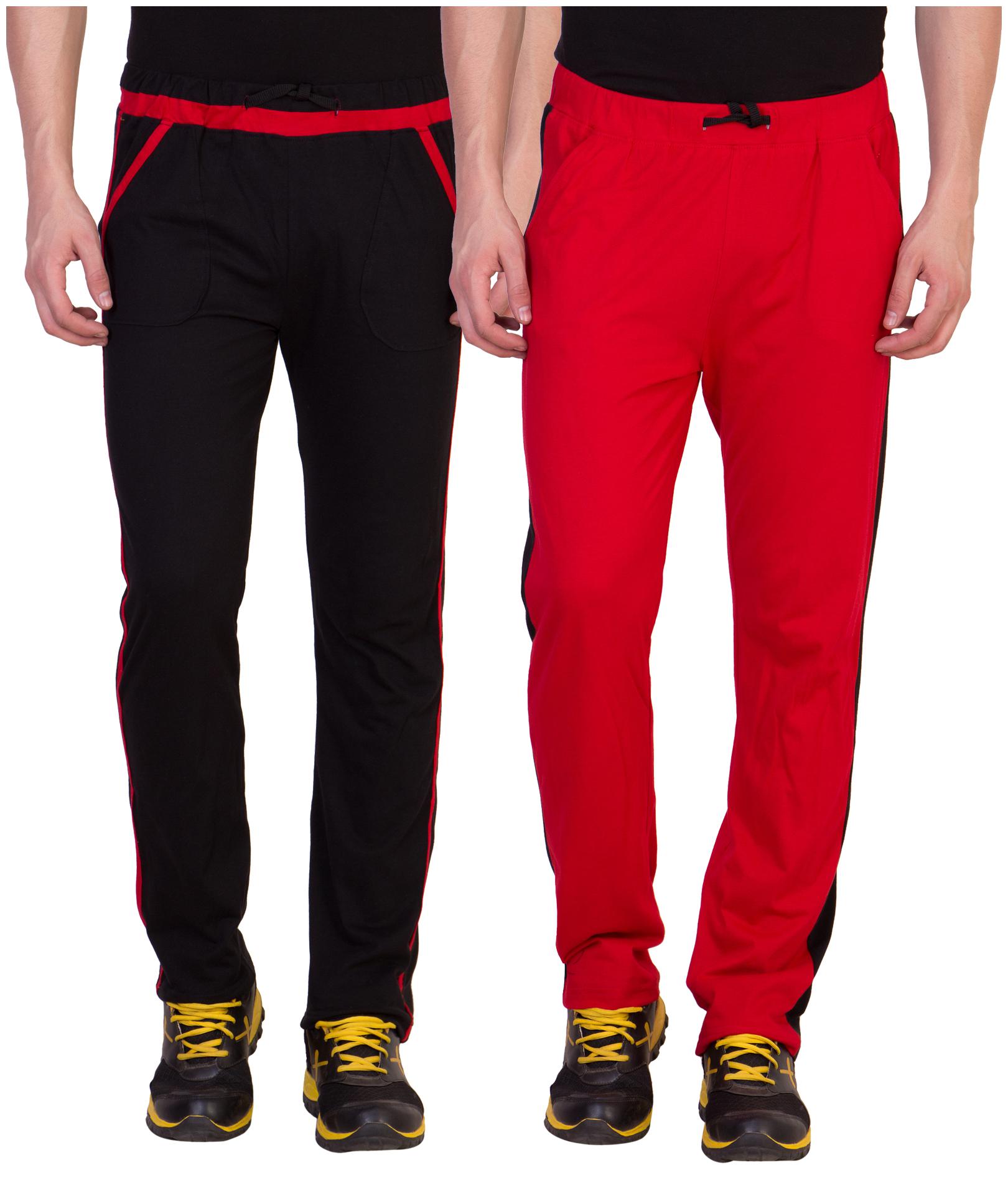 

Kissero Cotton Track Pants For Men Black Red Color