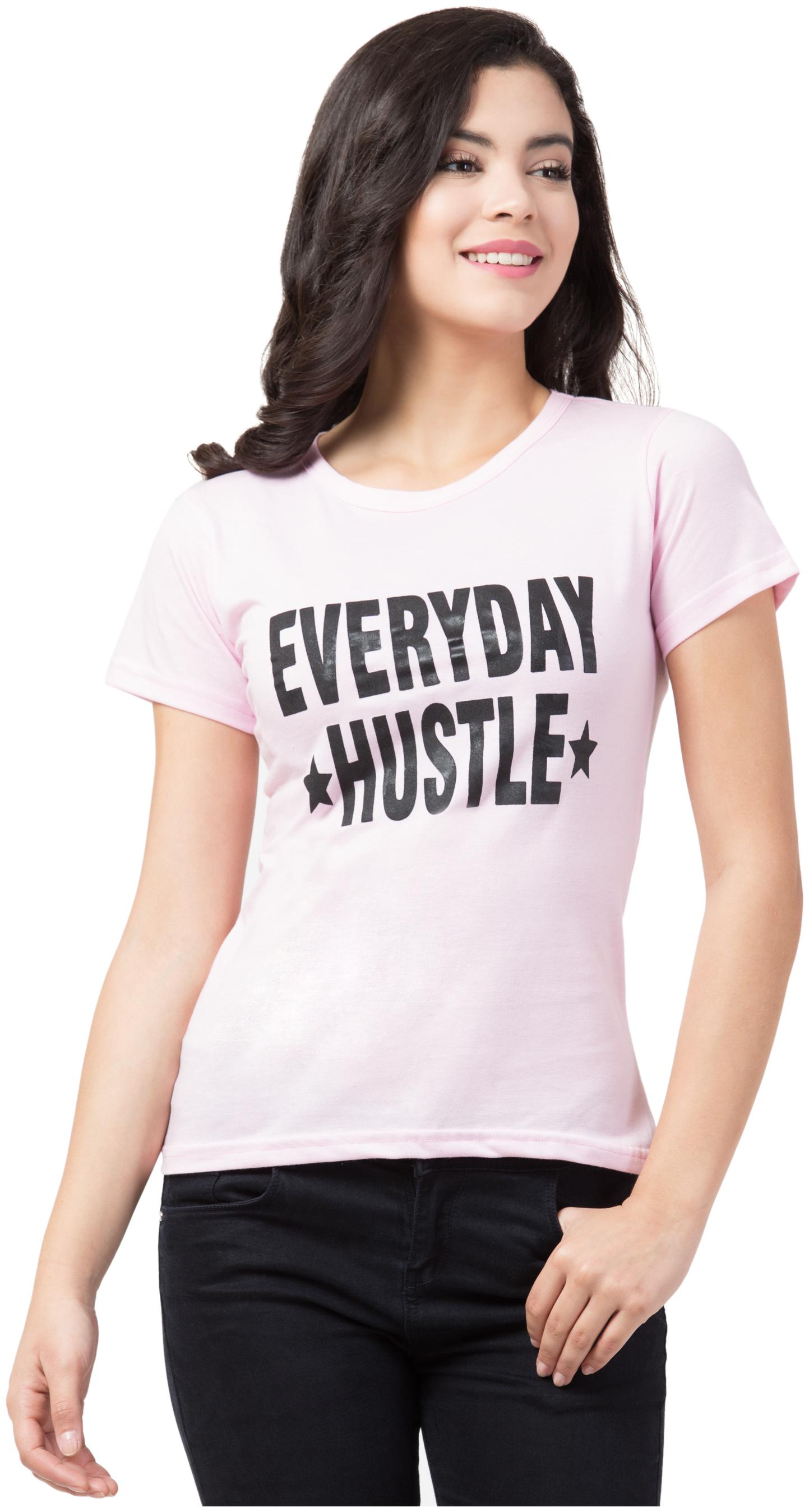 

KISSERO Women Pink Regular fit Round neck Cotton T shirt