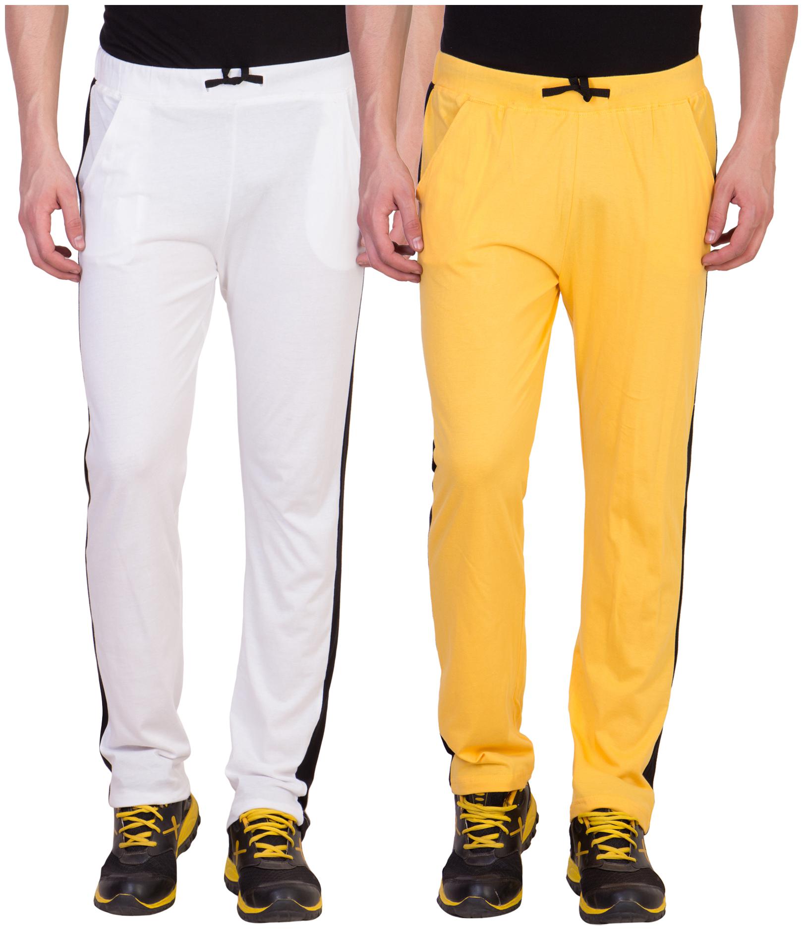

Kissero Cotton Track Pants For Men White Yellow Color