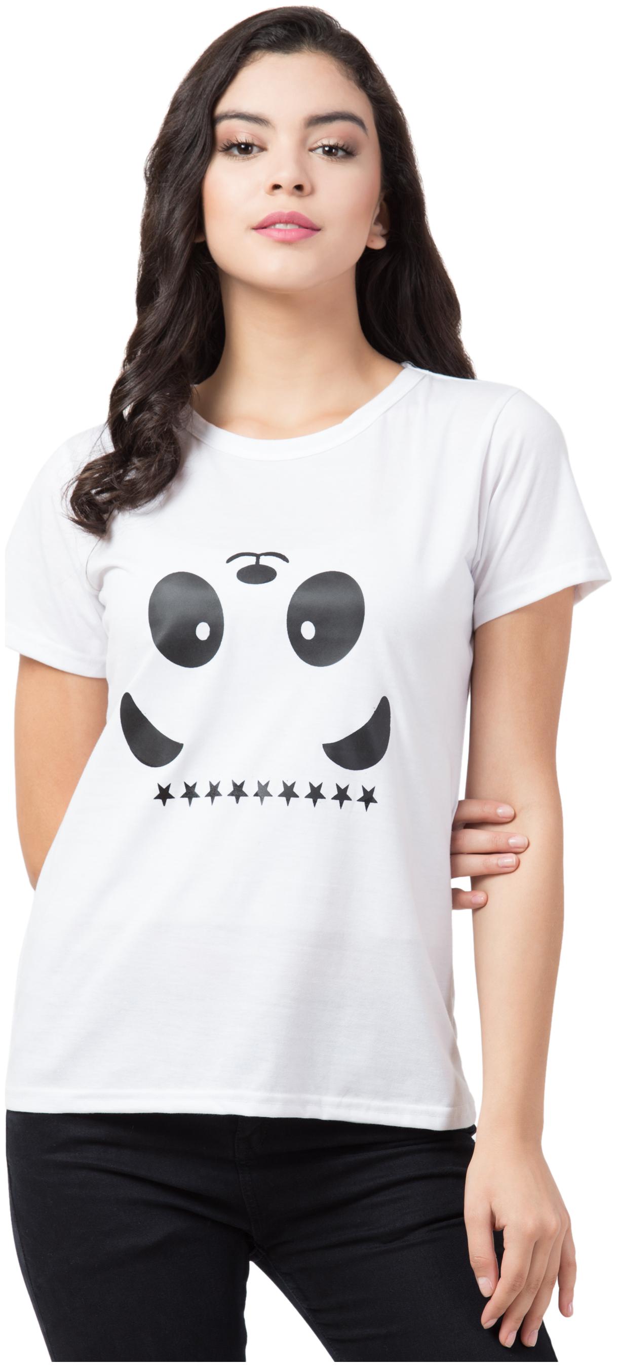 

KISSERO Women White Regular fit Round neck Cotton T shirt